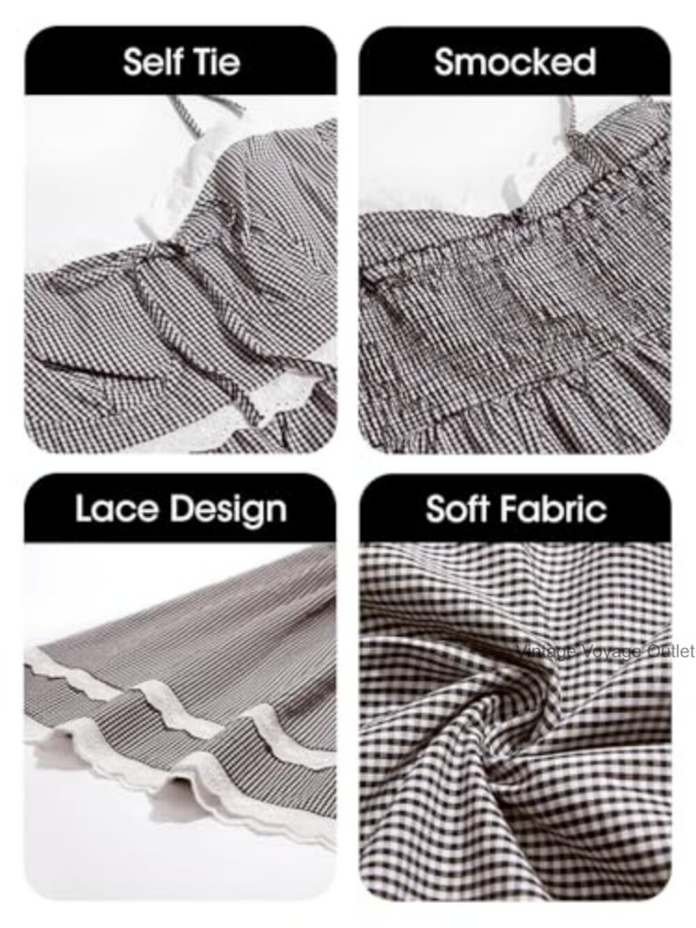 Mini Dress with Spaghetti Straps, Sweetheart Neck, Lace Trim, Plaid Print - Picture 6 of 7